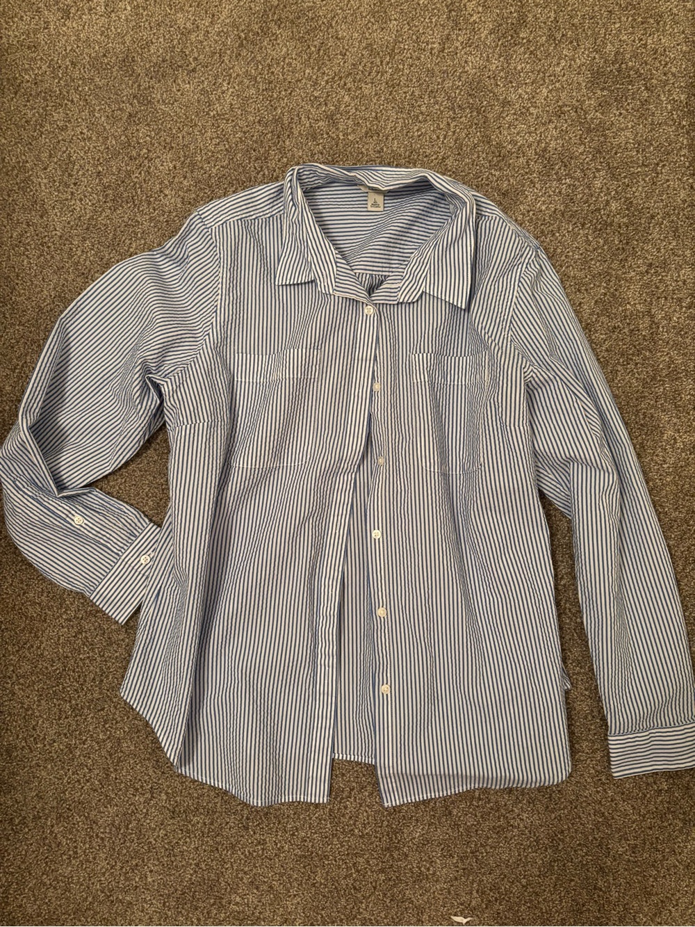 L.L. Bean Blue and White Narrow-Stripe Button Down Shirt